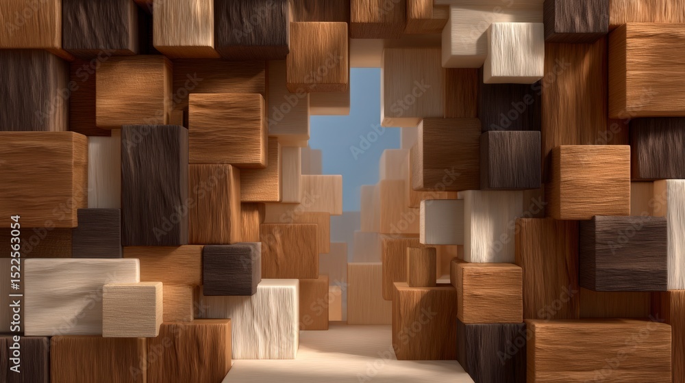 Poster abstract wooden blocks background texture design 3d cubes interlocking light brown b