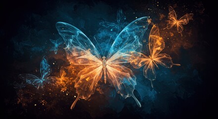 Glowing Blue and Orange Butterfly Digital Art