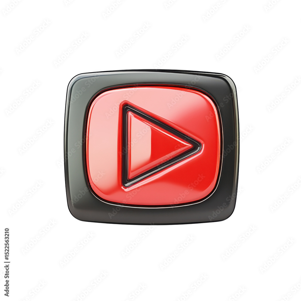 Poster red play button icon design media social symbol streaming network on transparent background