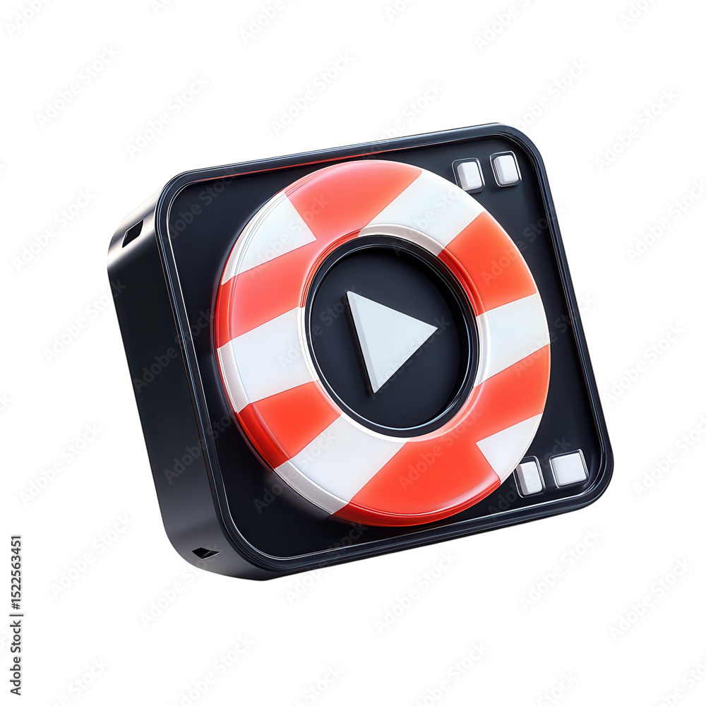 Poster 3d play button lifeguard help support player video backup icon graphic on transparent background