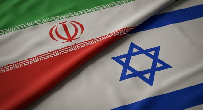 Close-Up of Iran and Israel Flags Textured Fabric Details