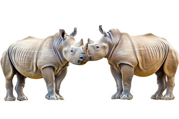 Fototapeta premium Two white rhinos facing each other, isolated on transparent background