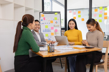 Group of business people working together with dashboard analysis and data management in conference room, Corporate business and dashboard to presentation concept.