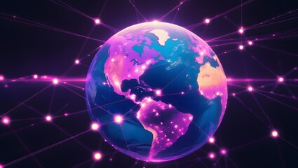 Fototapeta premium Digital Earth: The planet pulsates with the vibrant energy of a global network, a symphony of data streams and connections weaving a web of unity and interconnection.
