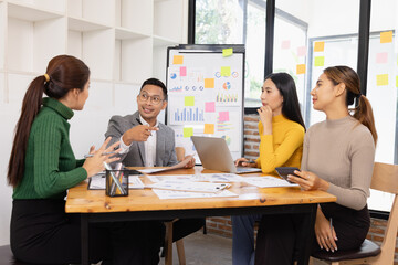 Group of business people working together with dashboard analysis and data management in conference room, Corporate business and dashboard to presentation concept.