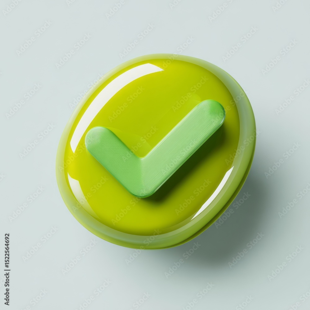 Fototapete glossy green checkmark button 3d render approved success confirmation icon digital element positive 