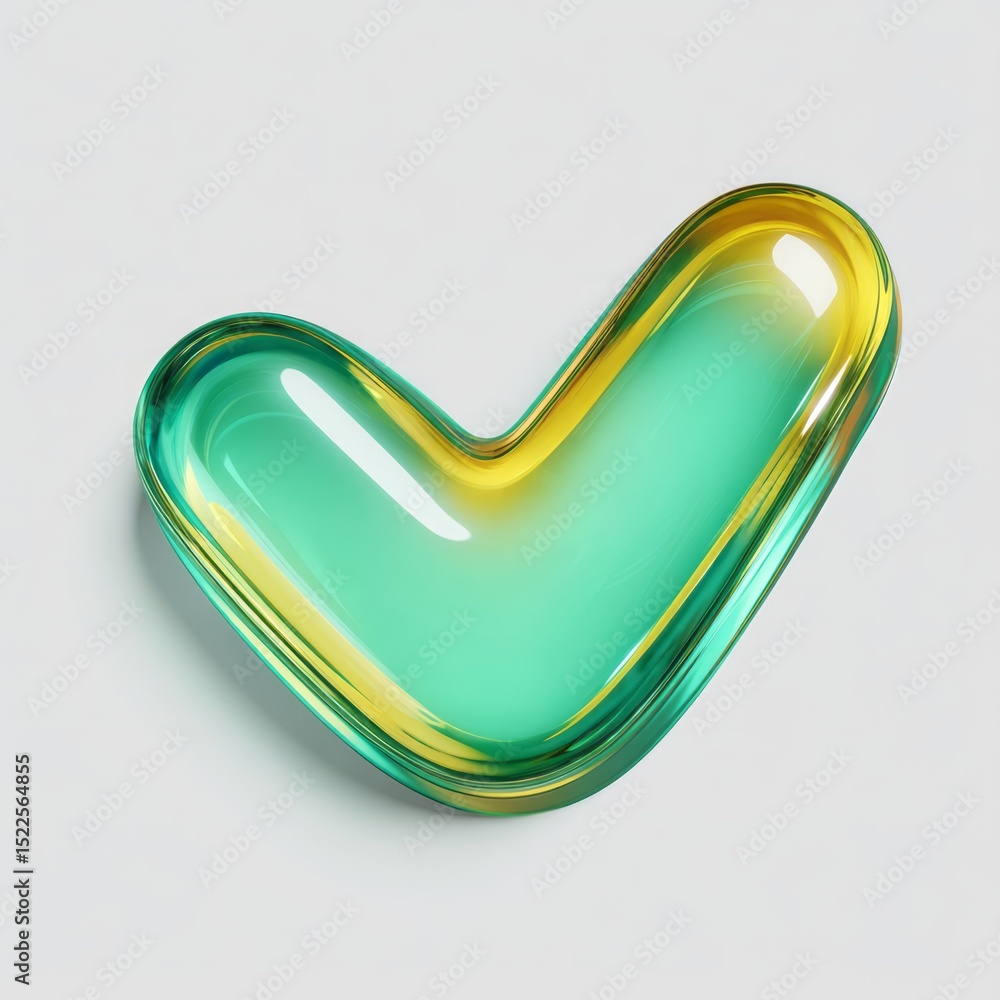 Fototapete abstract green yellow glass checkmark symbol 3d render modern design element shiny glossy surface re