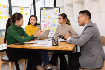 Group of business people working together with dashboard analysis and data management in conference room, Corporate business and dashboard to presentation concept.