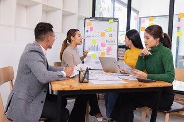 Group of business people working together with dashboard analysis and data management in conference room, Corporate business and dashboard to presentation concept.