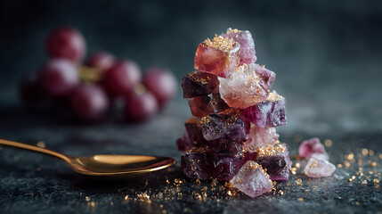 Grape Sugar Ball Sculpture Styled For Upscale Winter Or Holiday Dessert Branding