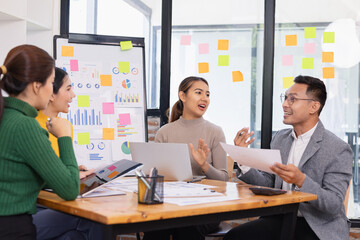 Group of business people working together with dashboard analysis and data management in conference room, Corporate business and dashboard to presentation concept.