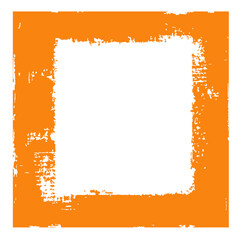 Orange grunge vector frame. A distressed square border with a rough, heavily textured stamp or paint effect. Perfect for adding a bold, modern, and energetic feel to your designs.