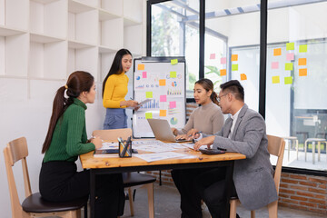 Group of business people working together with dashboard analysis and data management in conference room, Corporate business and dashboard to presentation concept.