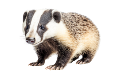 European badger cub closeup portrait, isolated on transparent background