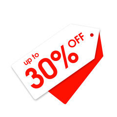 Red PNG Label with Up to 30% Discount, Sale Tag PNG Red Max 30 Percent Off, Red Discount Shape PNG for 30%