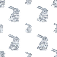 seamless pattern with fashion accessories winter grey small and big size Rabbit textured pattern background.