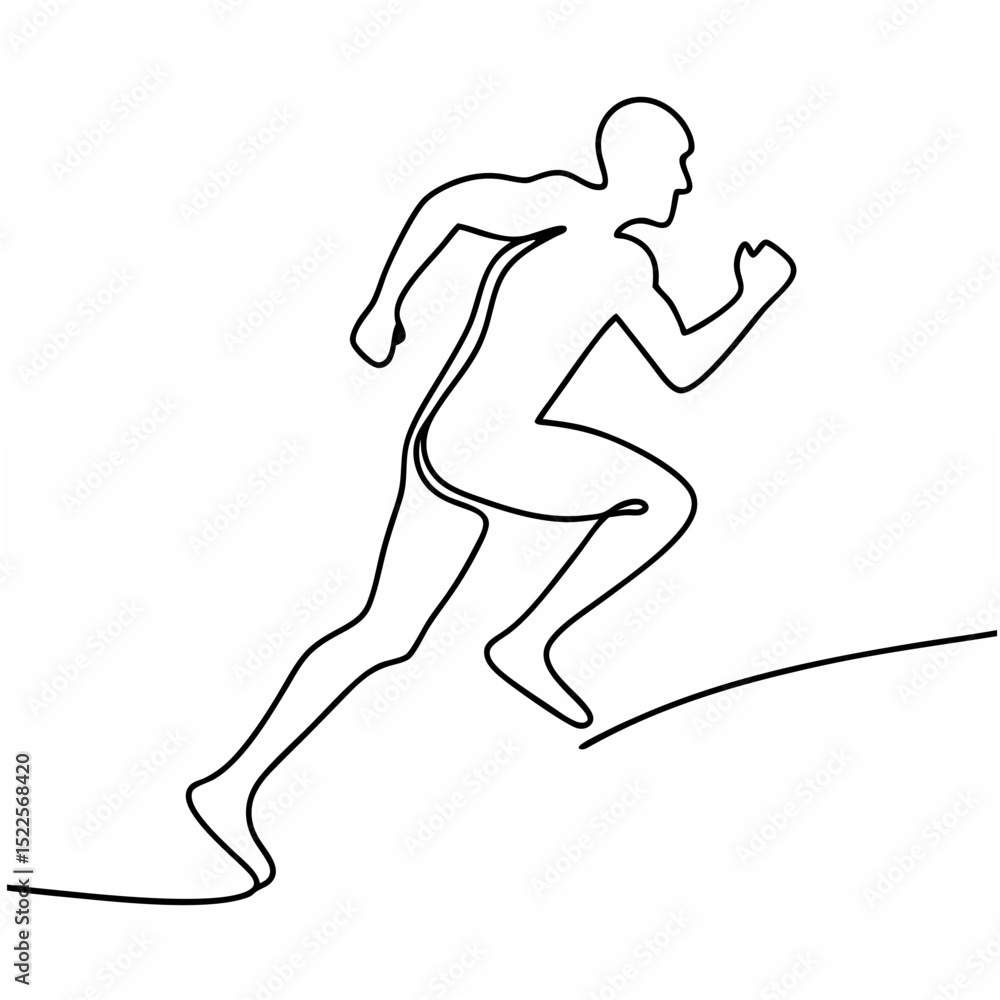 Aufkleber dynamic running man silhouette in continuous line art on white background symbolizing speed and endu