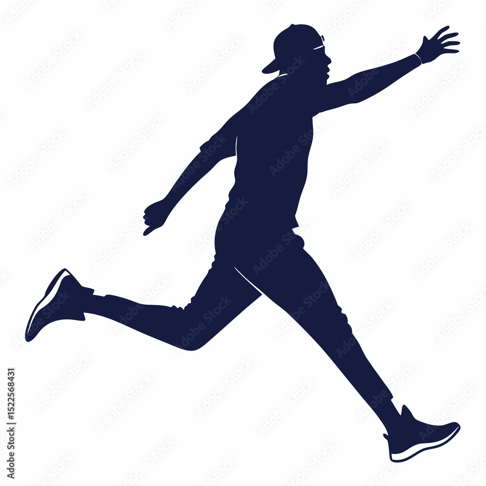 Poster dynamic silhouette of a running man reaching out in pursuit of an intangible goal