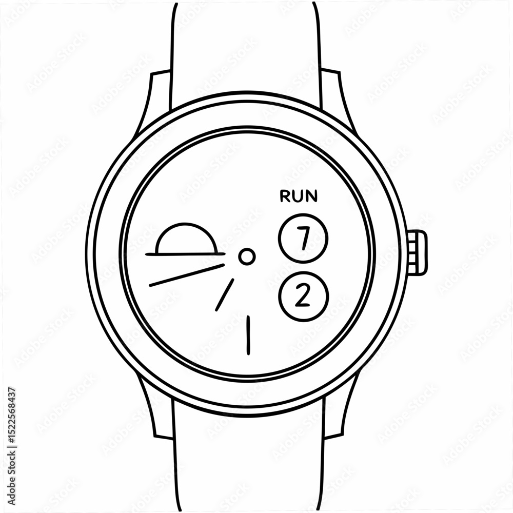 Poster elegant black outline smartwatch design with run functionality and minimalist aesthetic for modern a