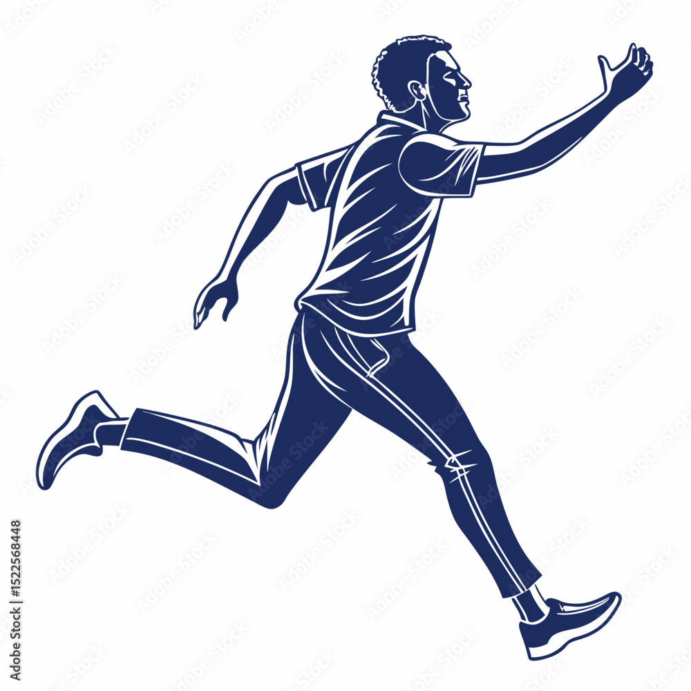 Poster dynamic vector illustration of a man running forward reaching for something with an enthusiastic exp