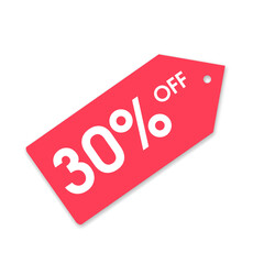 Red Discount Tag PNG - 30% Off Label, Promotional Red PNG Tag with 30 Percent Off, Flat Sale Tag PNG Red 30%