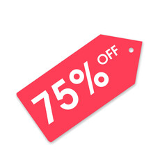 Red Tag 75 Percent Off Label PNG, Promotional PNG Tag Red 75% Off, Sale Sticker Red PNG with 75 Percent Discount