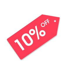 Red Tag PNG with 10% Off Text, Promo Label 10% Off in Red Shape PNG, High Discount Red Tag Sticker - 10% Of