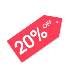 Red Tag PNG 20% Off for Sale, Promotional Sticker in Red with 20% Off, Flat Label PNG Red Tag with 20% Discount