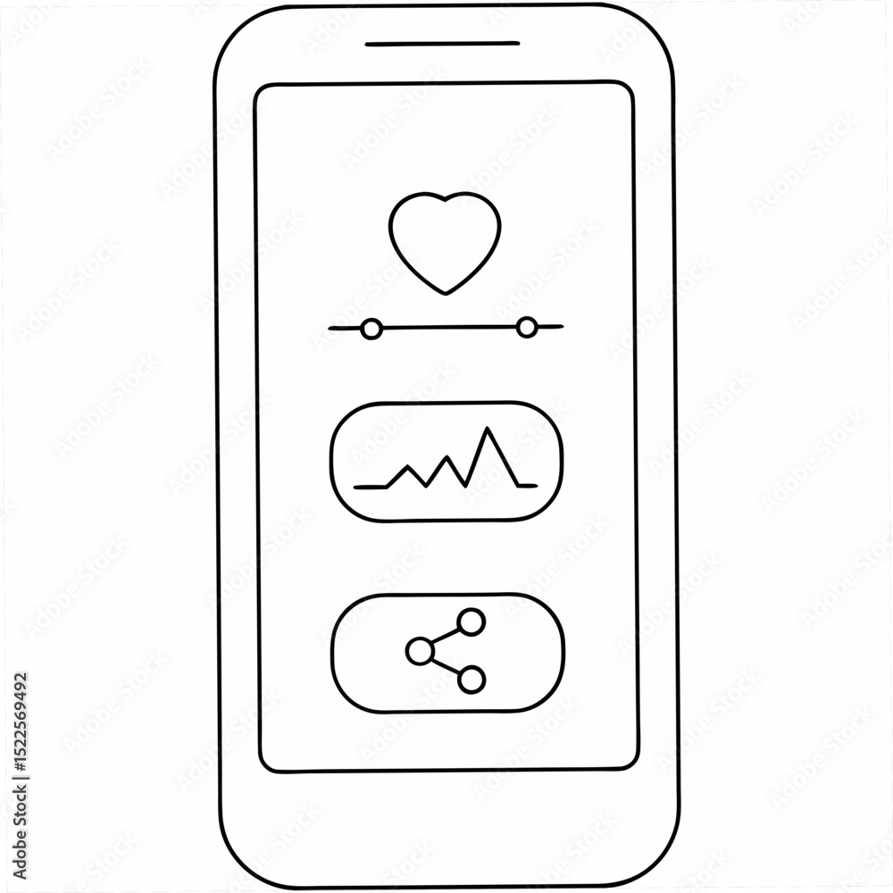 Poster smartphone interface showing health app features including heart rate data and social sharing option