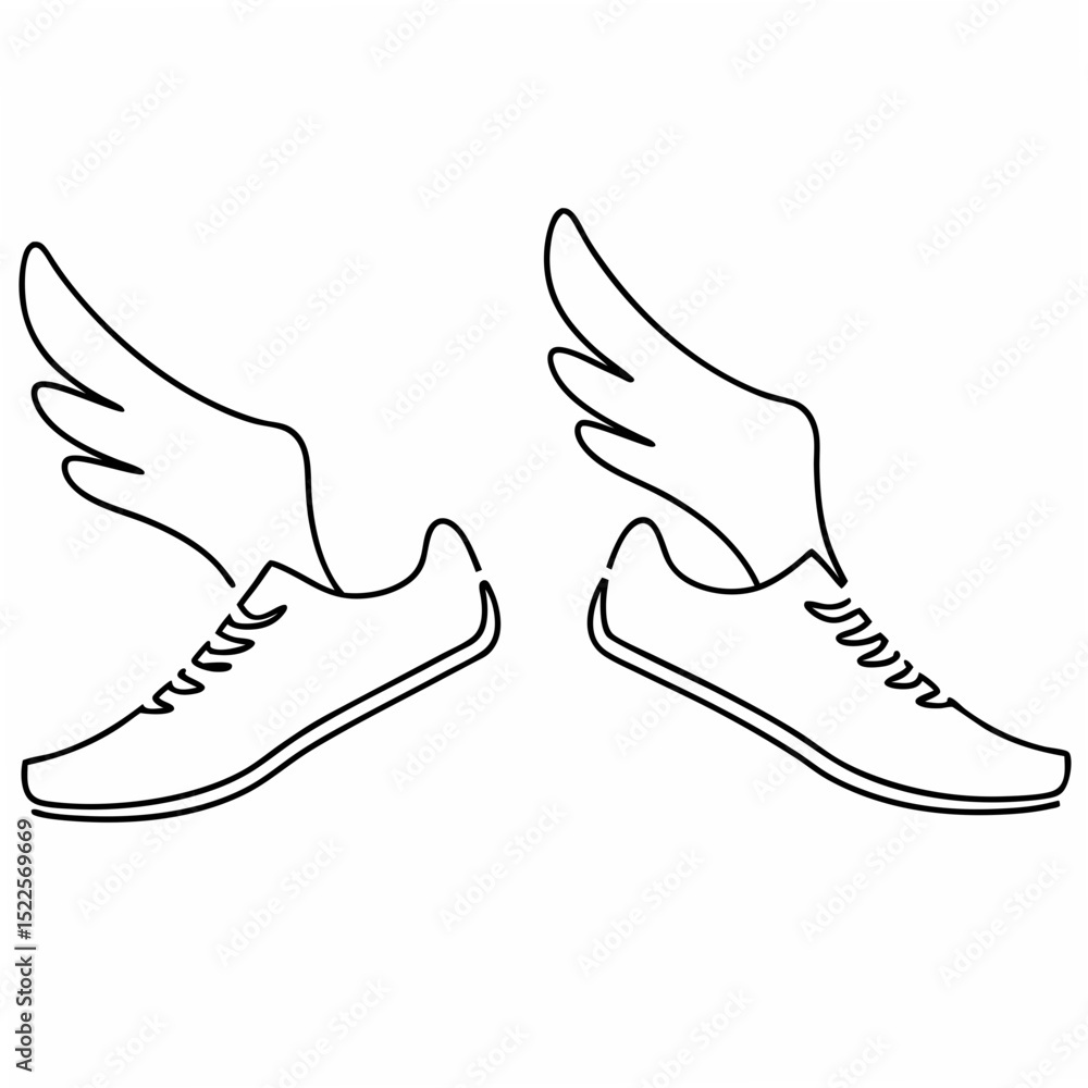 Poster vector illustration of running shoes with wings symbolizing speed and freedom on transparent backgro