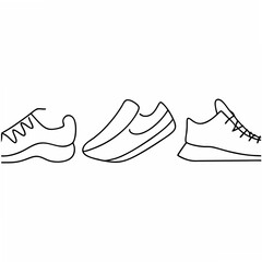 Three minimalist line art sneakers representing athletic footwear designs for modern sports applications