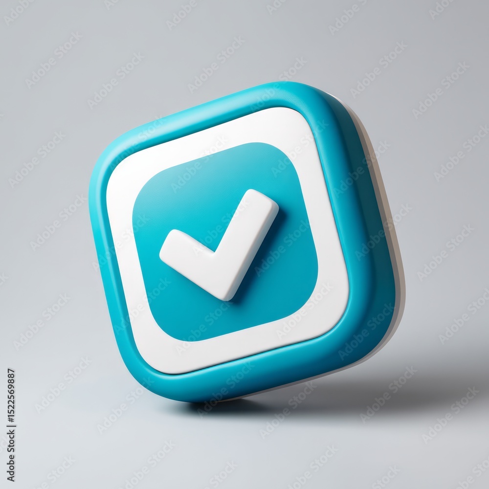 Fototapete 3d render blue checkmark icon square button digital approved symbol modern design element user inter