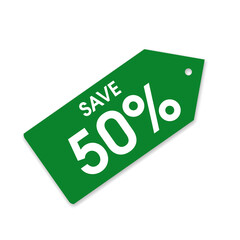 Half Price Green Discount PNG Label - 50% Off, 50 Percent Off Green Tag for Promotions, Clean Green 50% Sale Label PNG Design