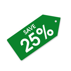 Green Discount Tag with 25% Off - Modern PNG Style, PNG Label in Green with 25 Percent Off Offer, Ecommerce Friendly Green Tag 25% Discount