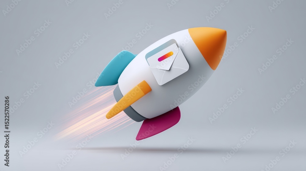 Fototapete fast email delivery rocket launch 3d render modern colorful design digital marketing technology star
