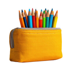 Vibrant Pencil Case Full of Colorful Pencils on white background