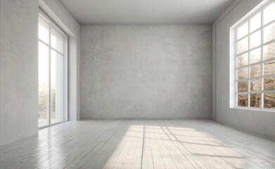 Immagine di sfondo di uno spazio vuoto in toni di bianco con un gioco di luci e ombre sulla parete e sul pavimento per lavori di progettazione o creativi