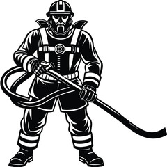 Firefighter vector illustration black and white drawing silhouette