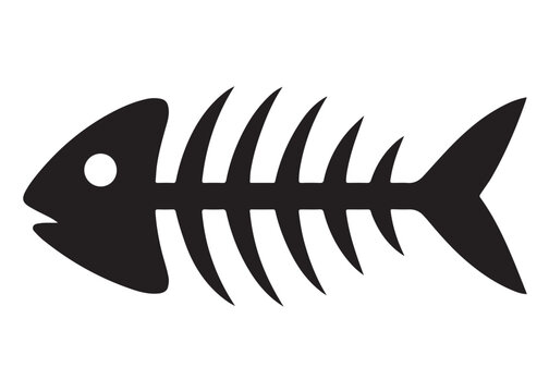 fish bone logo silhouette vector illustration, fish skeleton logo icon silhouette, fishbone silhouette swimming vector illustration, skeleton of fish vector silhouette logo design on white background