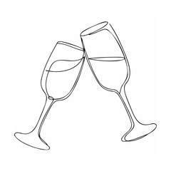 Elegant line art depicting clinking champagne glasses representing celebration or toasting
