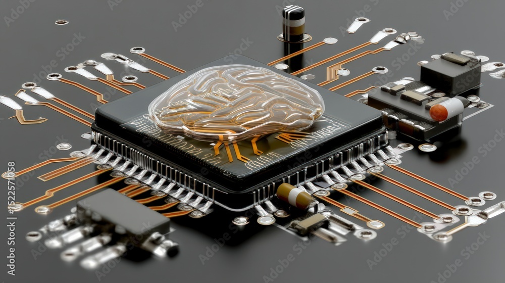 Poster cybernetic brain ai microchip circuit board technology future