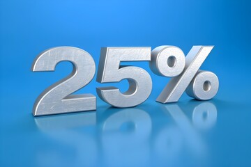 Generate a 3D Rendering of 25% Discount Bold, Metallic, and Reflective