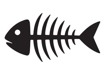 fish bone logo silhouette vector illustration, fish skeleton logo icon silhouette, fishbone silhouette swimming vector illustration, skeleton of fish vector silhouette logo design on white background