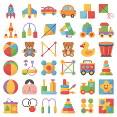 Colorful Collection of Childrens Toys Icons
