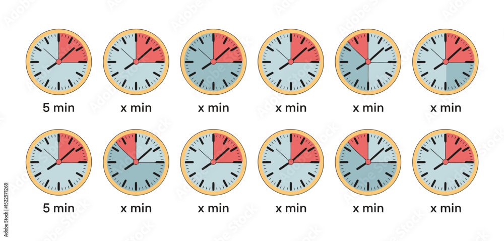 Poster twelve clocks showing time intervals for project management