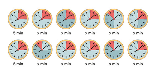 Twelve Clocks Showing Time Intervals for Project Management