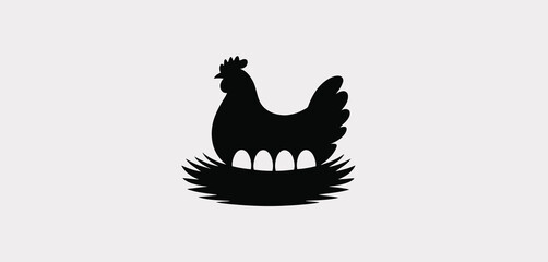 Silhouette of Hen Sitting on Nest with Eggs