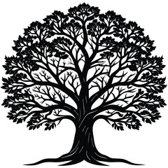 Obraz premium Black tree silhouette vector illustration oak tree design