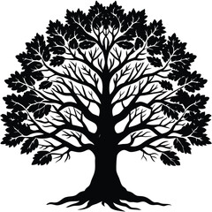 Obraz premium Oak tree silhouette vector illustration nature design art