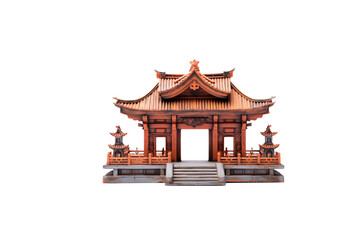 A miniature model of a traditional Chinese gatehouse, intricately detailed and vibrant orange. background removed